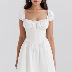 House of CB “Nala” White Cotton Gathered Dress Size S Bigger Cup, Regular Length